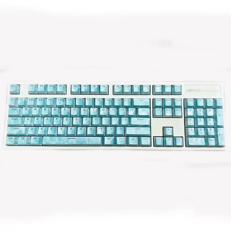 Blue and White Porcelain, Purple Flower Keycaps, Mechanical Keyboard, Water Transfer OEM, Highly Transparent