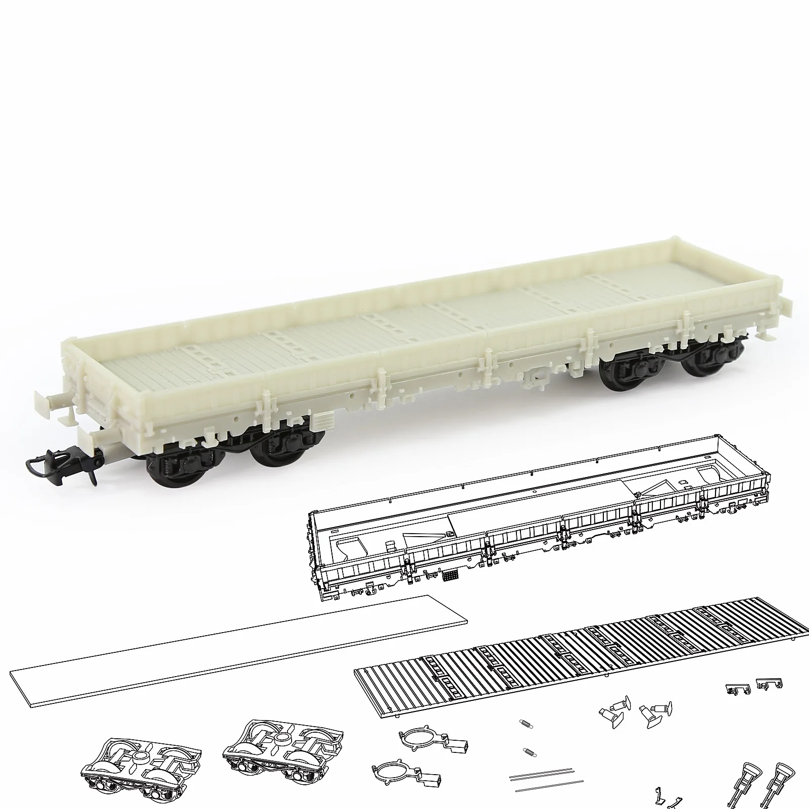 Evemodel HO Maßstab 1:87 Blank Unmontiert 40\' Low-Side Flat Car Model Wagon C8764JJ