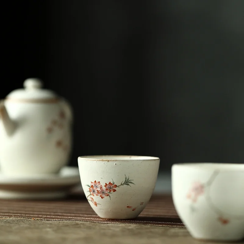 ★Jingdezhen Oriental Chinese Style Powder Drawing Series Glaze Hand Painted Peach Blossom Ceramic Tea Set Tea Tasting Cup Master