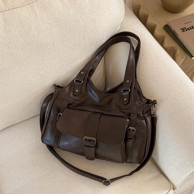 

Винтажная сумка через плечо из искусственной кожи с пряжкой, большая вместительная сумка для подмышек для женщин, повседневная повседневная новая сумка для поездок на работу