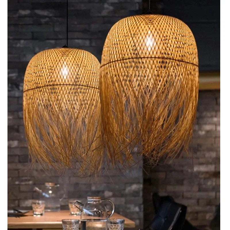 

Hand-woven Bamboo Led Pendant Light for Living Room Dining Room Hotel Guest Room Bedroom E27 Hanging Lamps Home Decor