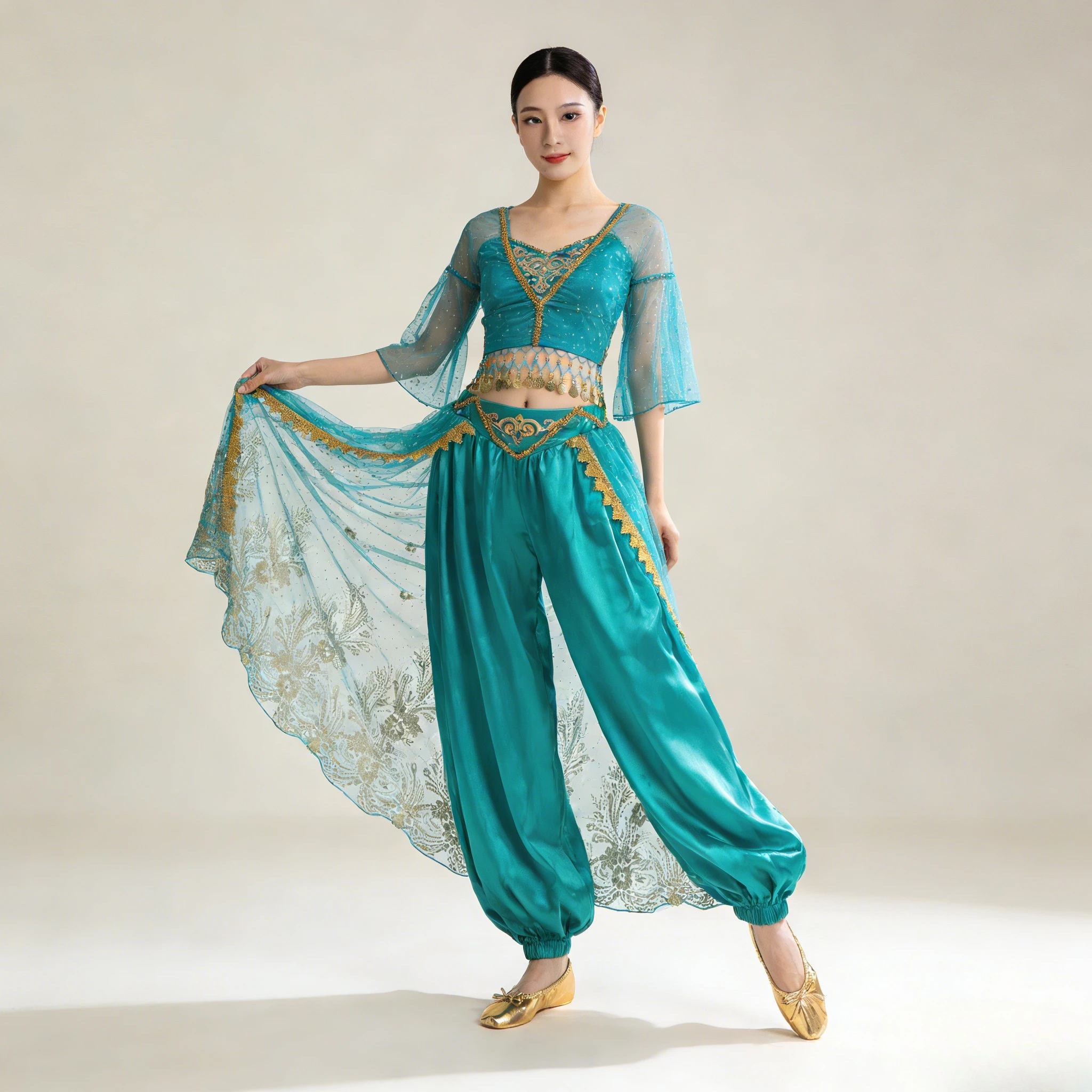 

New Style Indian Dance Costume Belly Dance Performance Wear Xinjiang Dance Lantern Wide Leg Pants Bottoms For Adult Women