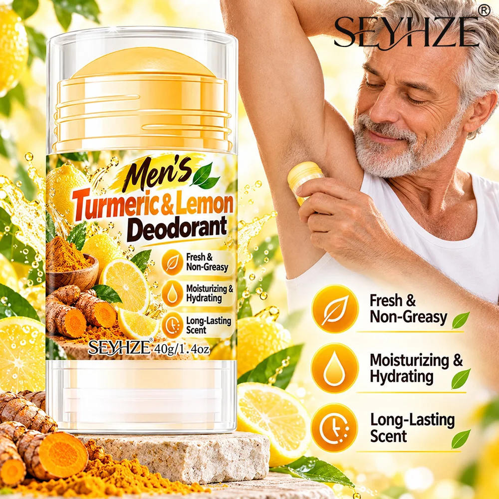 Seyhze 【Men's Deodorant Stick】72-Hour Moisturizing, Turmeric & Lemon Multi-Action, Body Deodorant Cream - 40g, with Collagen, Hy