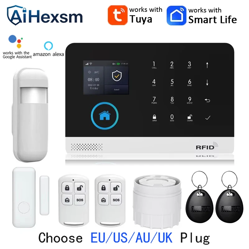 

Система сигнализации Tuya GSM для умного дома Google, 2G Wi-Fi, для безопасности дома, беспроводной датчик двери, управление через приложение Smart Life, совместимость с Alexa
