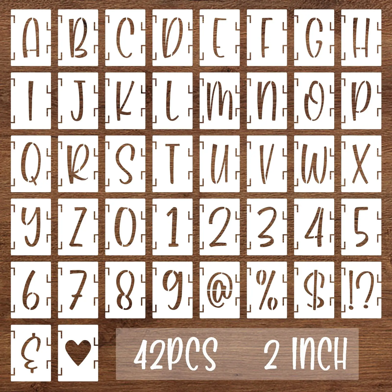 2 Inch Alphabet Letter Stencils, 42pcs Reusable Plastic Letters Numbers Symbol Interlocking Drawing Template Kit for Painting on