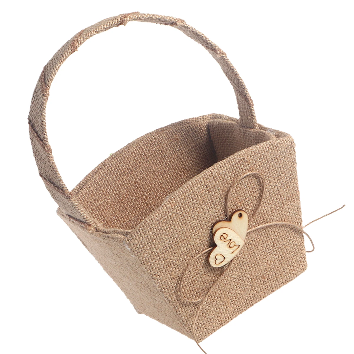 

Wedding Flower Girl Basket Burlap PVC Polyester Wooden Heart 9cmx7 5cm Base 13 5cmx9 5cm Size 20cm Height Baskets Storage