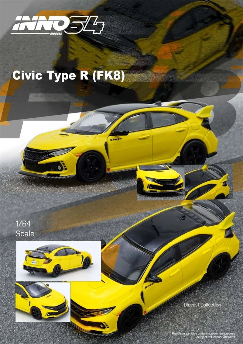 

PreSale INNO64 1:64 CIVIC TYPE-R (FK8) Yellow Collection Miniature DieCast Model Car