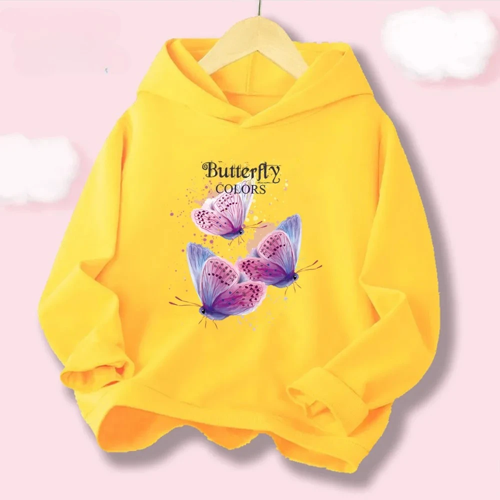 جديد عصري الوردي البتلة فراشة هوديس للفتيات ربيع الخريف مقنعين البلوز، لينة القطن الأطفال أعلى HDHB1