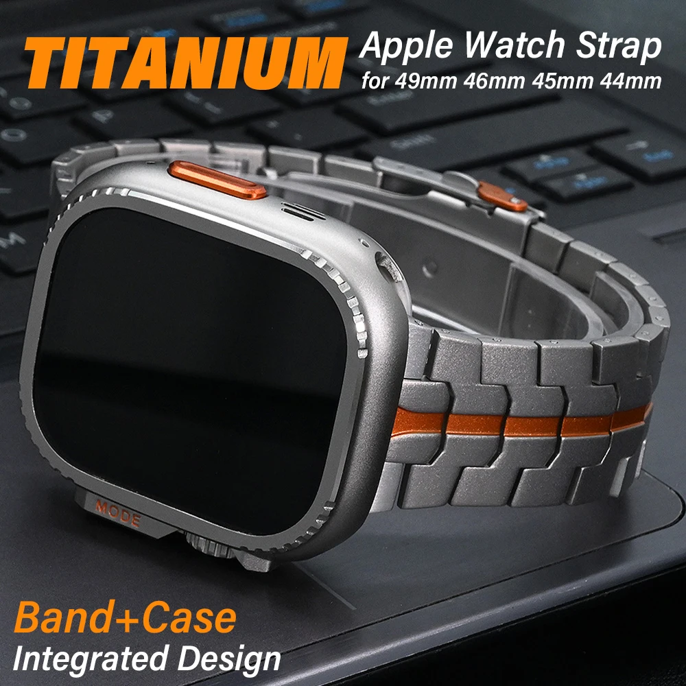 Мужской титановый браслет для Apple Watch Ultra 1/2 49 мм серии 10 9 8 7 46 мм 45 мм Роскошный ремешок + чехол для Iwatch SE 6 5 4 44 мм ремешок