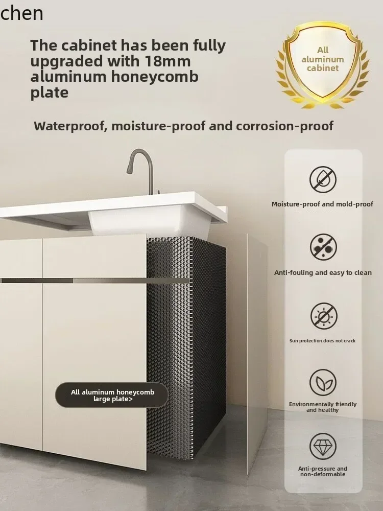 DSA Aluminum Washing Machine Integrated Cabinet Balcony Laundry Sink with Washboard Companion Combination Cabinet