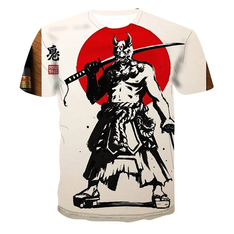 Red Sun Warrior Pattern T-Shirt For Men Japanese Monster 3D Printed Tees Casual Short Sleeve O-Neck Tops Street Sports T Shirts