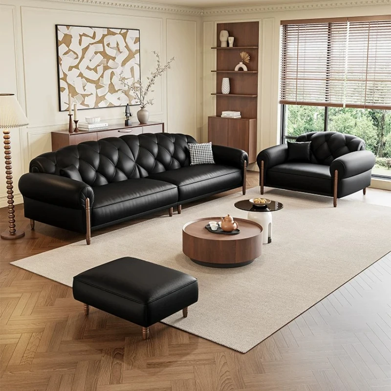 luxury Modern simple retro leather sofa home living room Italian minimalist designer small apartment first-layer cowhide sofa