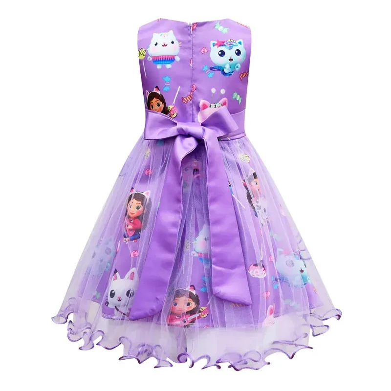 Nuevo disfraz de casa de muñecas Gabbys para niña, vestido de encaje, moda para chico, vestido de princesa con estampado de lazo, ropa tipo túnica para niños