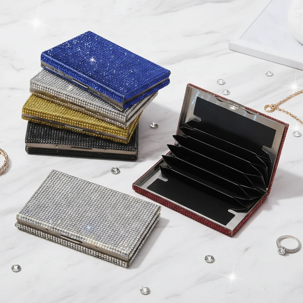 Sparkling Women's Card Bag Luxury Portable Bling Crystal Card Wallet Dust-proof Waterproof Mini Card Case Trip Essentials