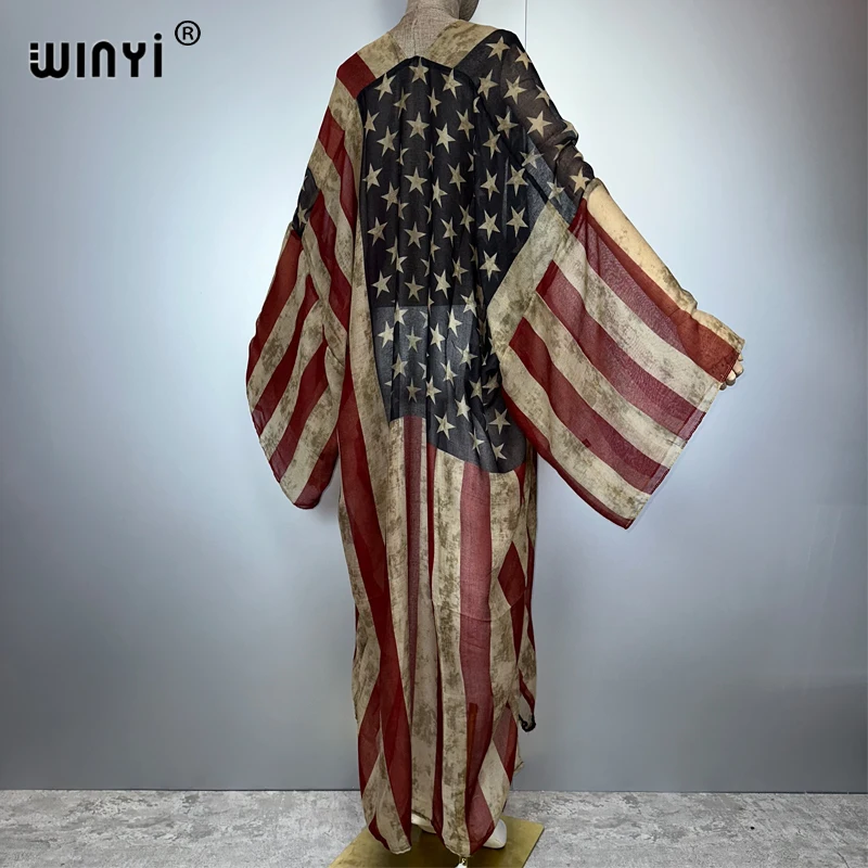 WINYI ملابس الصيف كيمونو أفريقيا موضة طباعة الشاطئ التستر فستان ريترو بالأزرار ملابس الشاطئ النساء عباية دبي قفطان فاخر