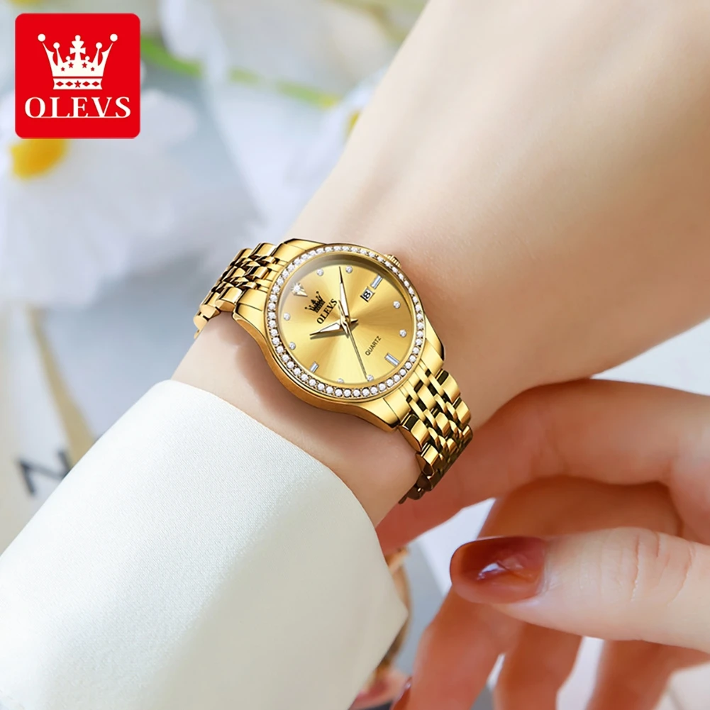 OLEVS Brand Fashion Diamond Stainless Steel Quartz Watch Women Waterproof Luminous Date Luxury Watches Womens Relogio Feminino