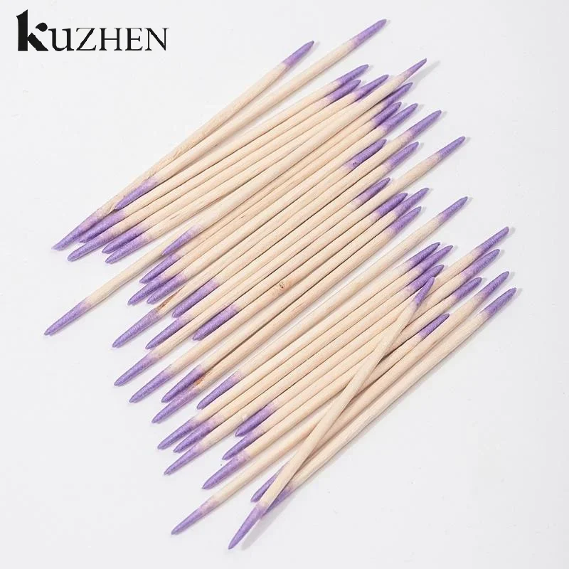100/200/300/500Pcs Nagel Doppel-Kopf Holz Tupfer Reinigung Sticks Lila Dual-Tipped Baumwolle kopf Reinigung Tupfer Nagellack Entferner