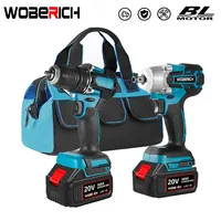 2 IN 1 Brushless Combo Kit Power Tool Sets Cordless Electric Impact Wrench  Hand Drill Socket  With 2x Battery & Toolbag