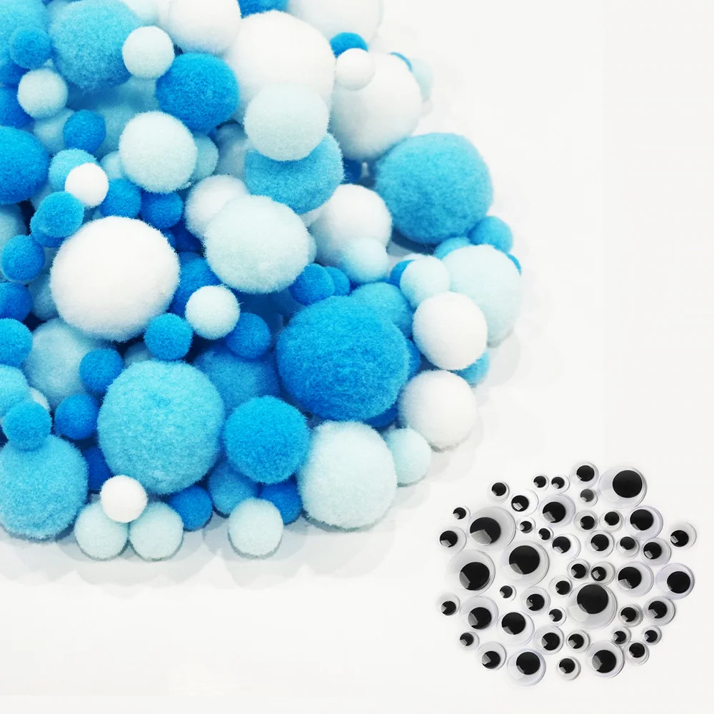300 colorful Pompoms Craft Set, with 30 Mixed-Size Black and White Movable Eyes, Suitable for Handcraft and Decoration