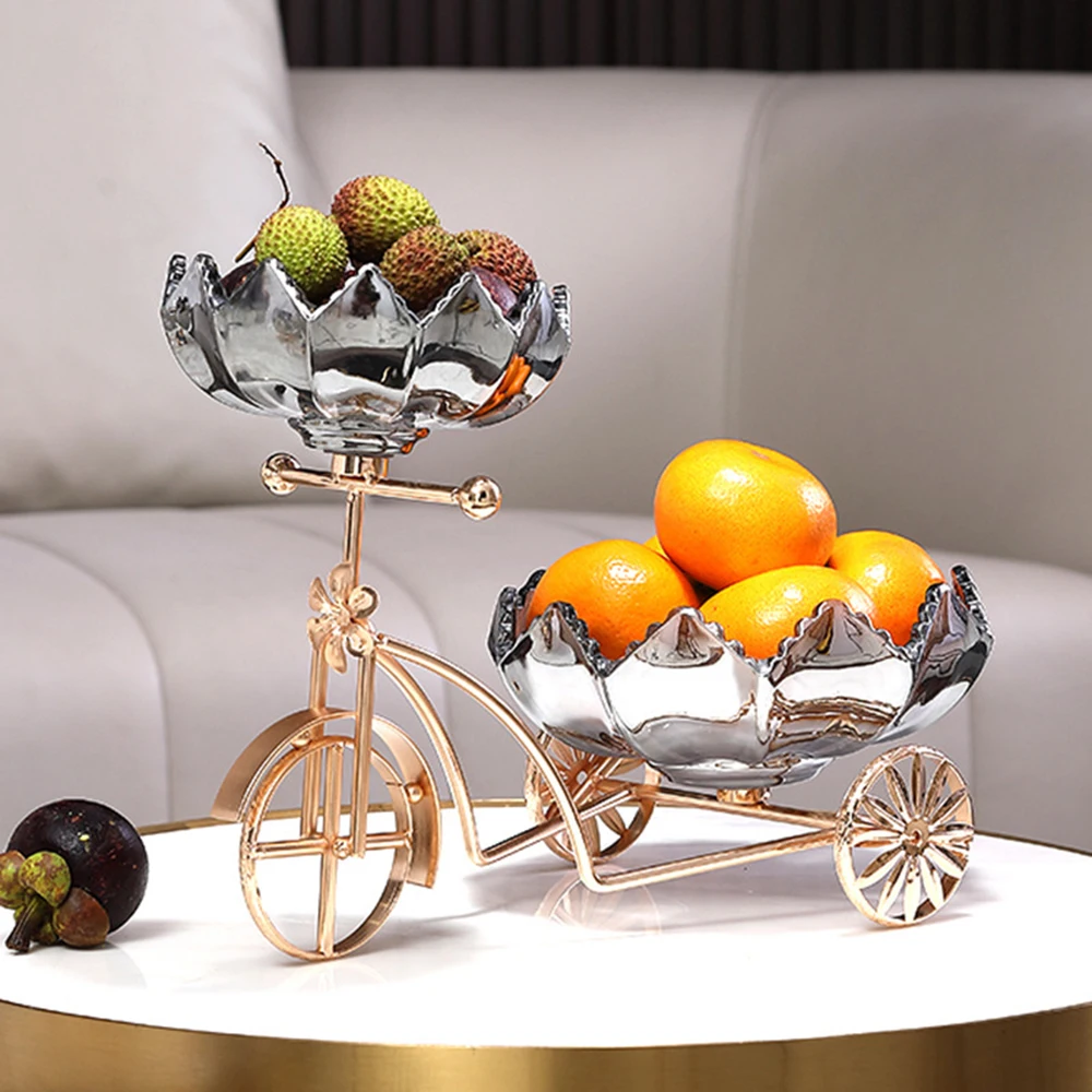 Creative Bicycle Fruit Tray Crystal Glass Tray Metal Frame Home Front Desk Coffee Table Personalized Candy Tray