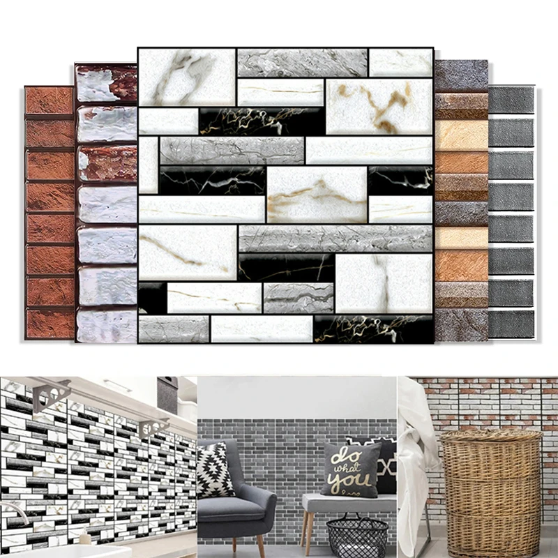 12pcs 3D Wall Sticker Brick Grain Pattern PVC Waterproof Self-Adhesive Wall Paper 30x30cm Bathroom Wall Stickers Pegatinas Pared