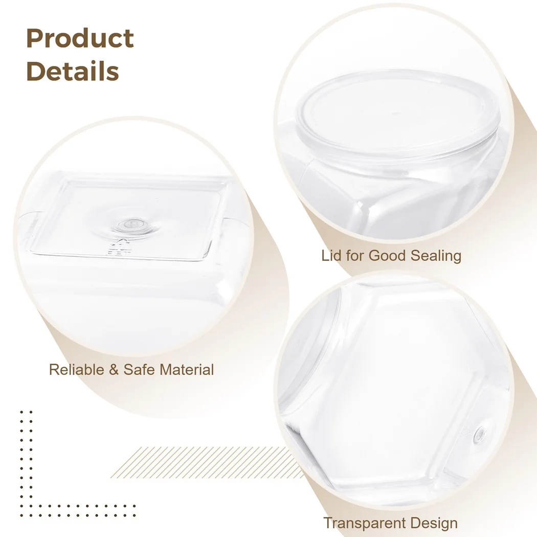 4Pcs Plastic Hexagon Candy Jars Plastic Cookie Jars 72oz Food Storage Container Reusable Cookie Container Countertop Organizer