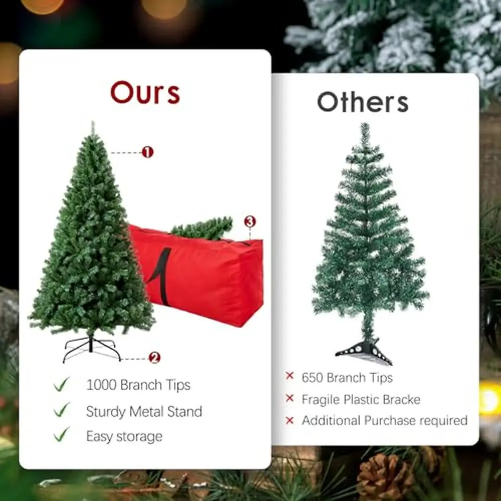 6ft Fake Christmas Tree Premium Spruce Xmas Tree with 1000 Branch Tips & Foldable Metal Base Arbol de Navidad Storage Bag