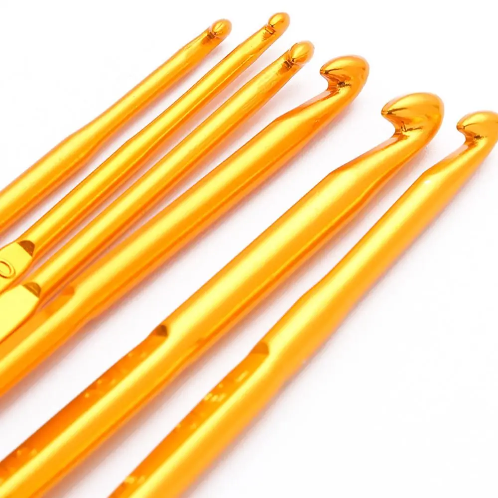 خطافات كروشيه ألومنيوم مزدوجة النهاية ، إبر حياكة متعددة الأحجام ، مشغولات يدوية للسجاد ، ذهب