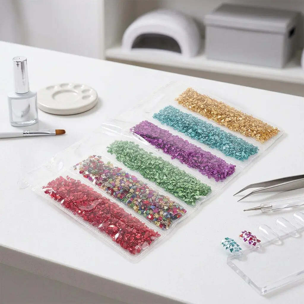 3Packs Nail Art Crushed Stone Multicolor Irregular Glass Chips Nail Charms Decoration DIY Manicure Crystal Gems Salon Glitter