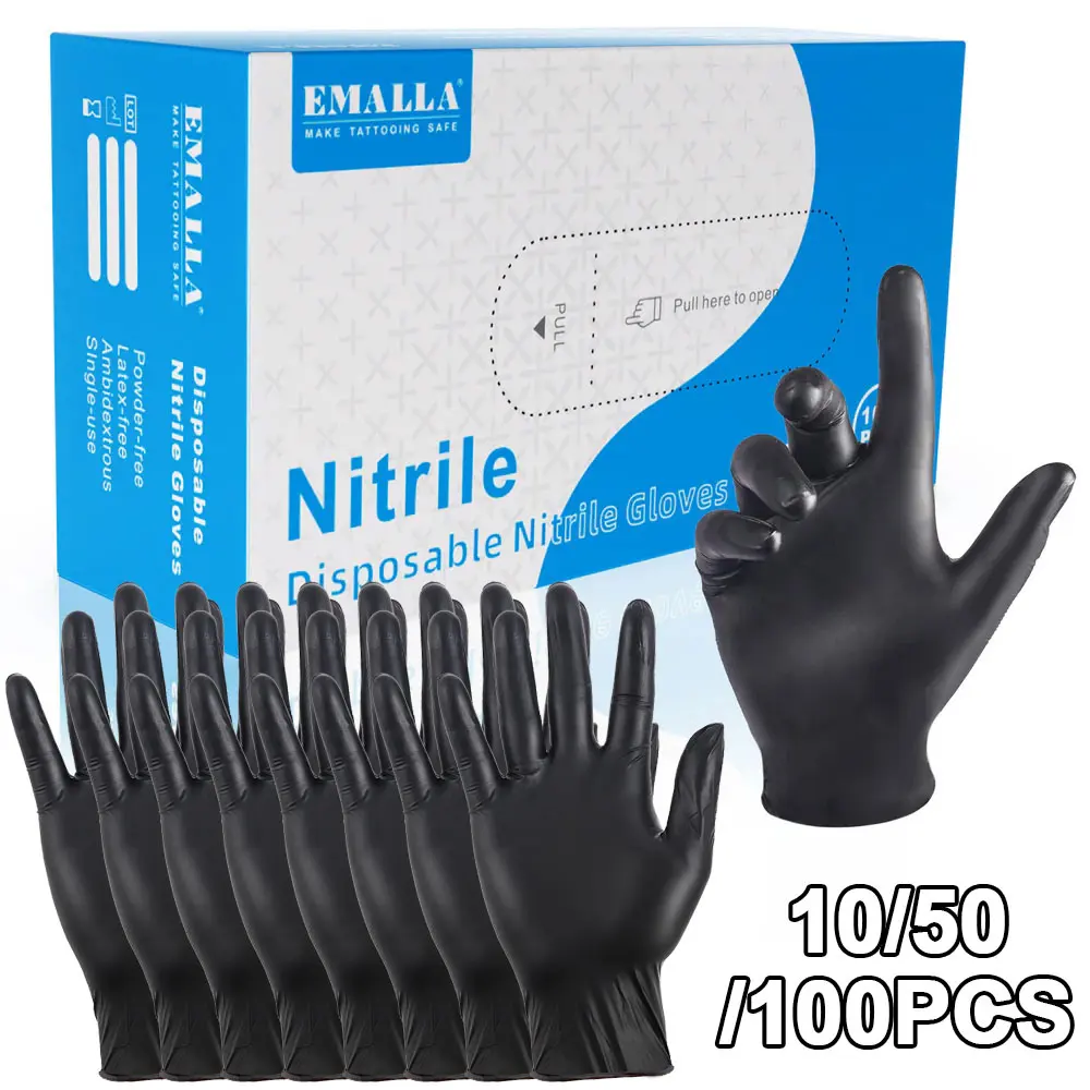100/50/10PCS Disposable Nitrile Tattoo Gloves S/M/L/XL Waterproof Kitchen Cleaning Tattoo Hairdressing Gloves Tattoo Accessories