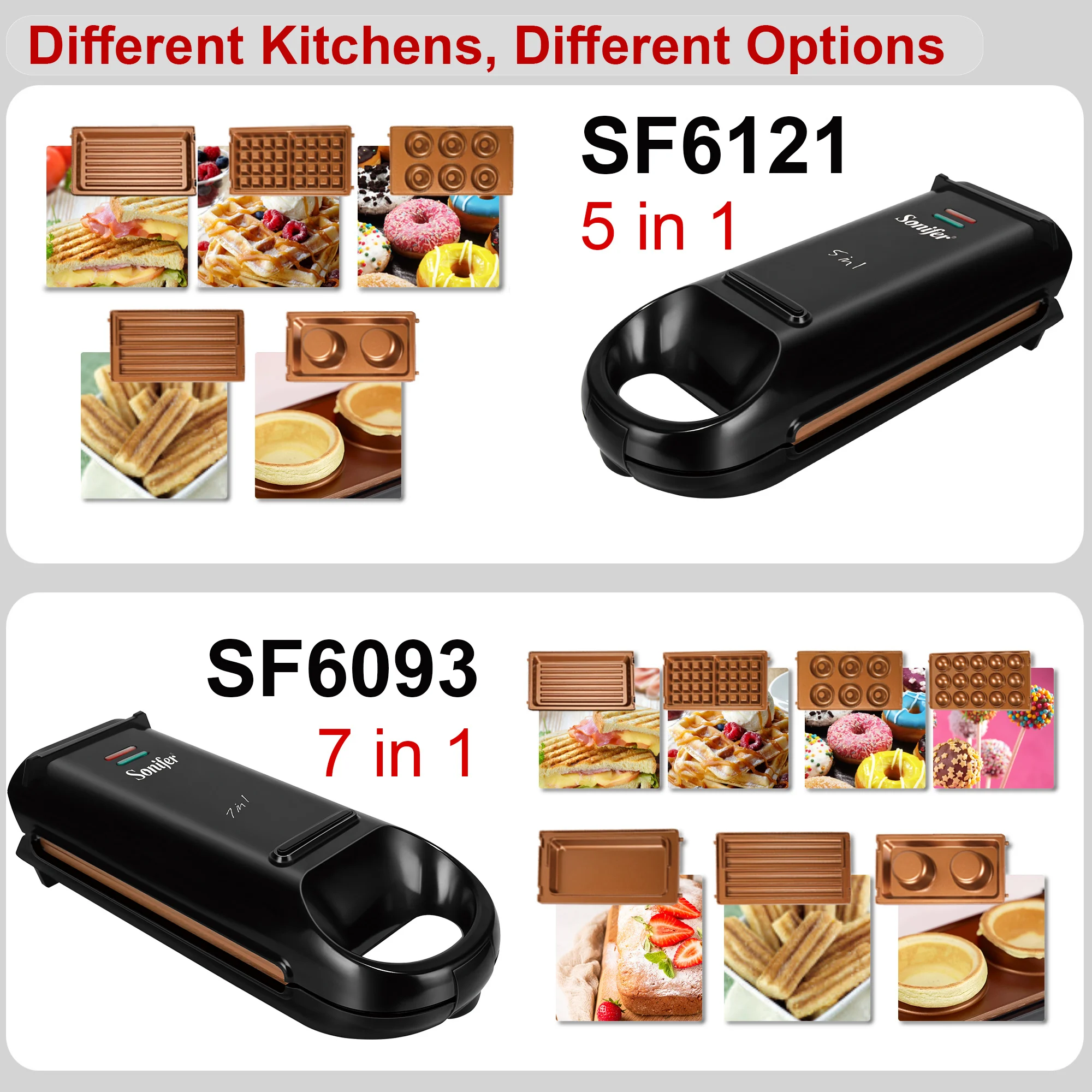 7 In 1 Electric Waffle Maker Large Cooking With 7 Removable Plates Breakfast Sandwich Machine Waffles Pot Baking Pan Sonifer