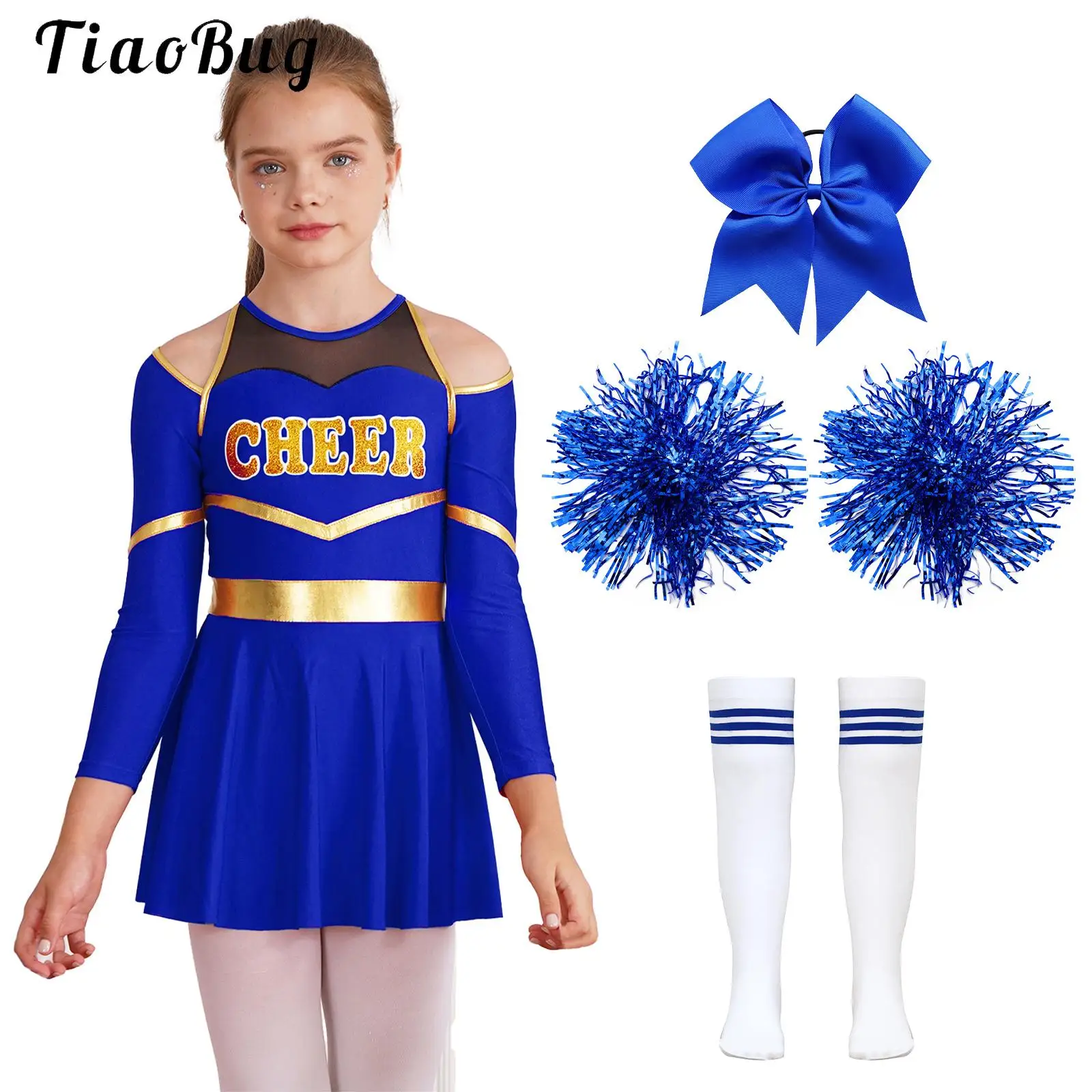 치어리더 의상 소녀 치어리딩 댄스 복장 치어 유니폼 멋진 드레스 폼폼 양말 할로윈 카니발 테마 파티용