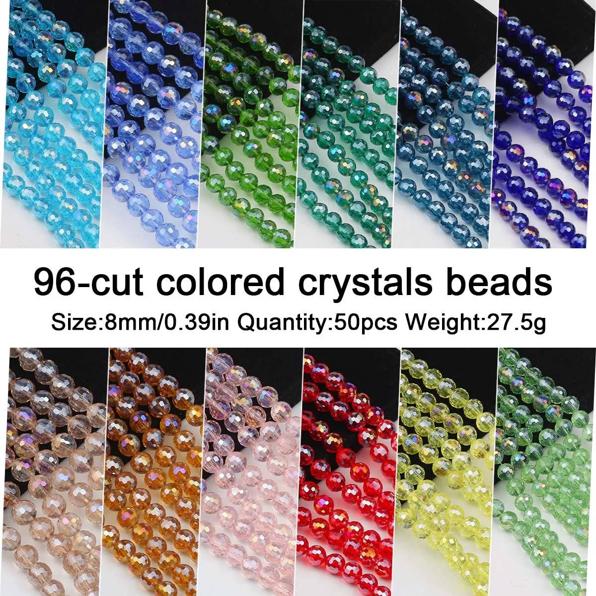 

50pcs 8mm Shiny Austrian Crystal 96 Faceted Round Glass Loose Spacer Beads For Jewelry Making Bracelet Necklaces DIY Accessories