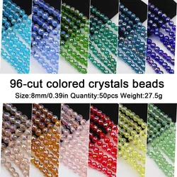 50pcs 8mm Shiny Austrian Crystal 96 Faceted Round Glass Loose Spacer Beads For Jewelry Making Bracelet Necklaces DIY Accessories