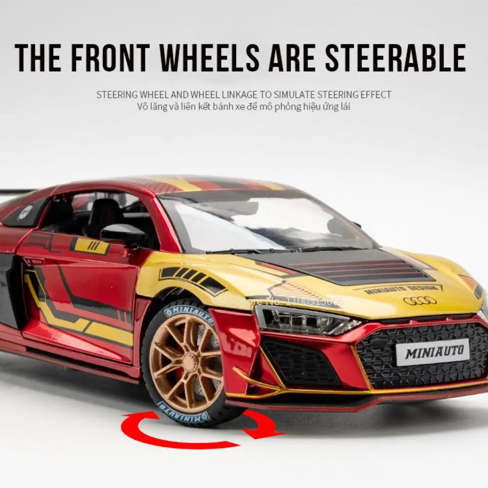 1:24 Simulazione AUDI R8 Auto sportive in lega Giocattolo Fonde sotto pressione Veicoli in metallo Modello di auto con funzione pull back Decorazione per giocattoli da ragazzo