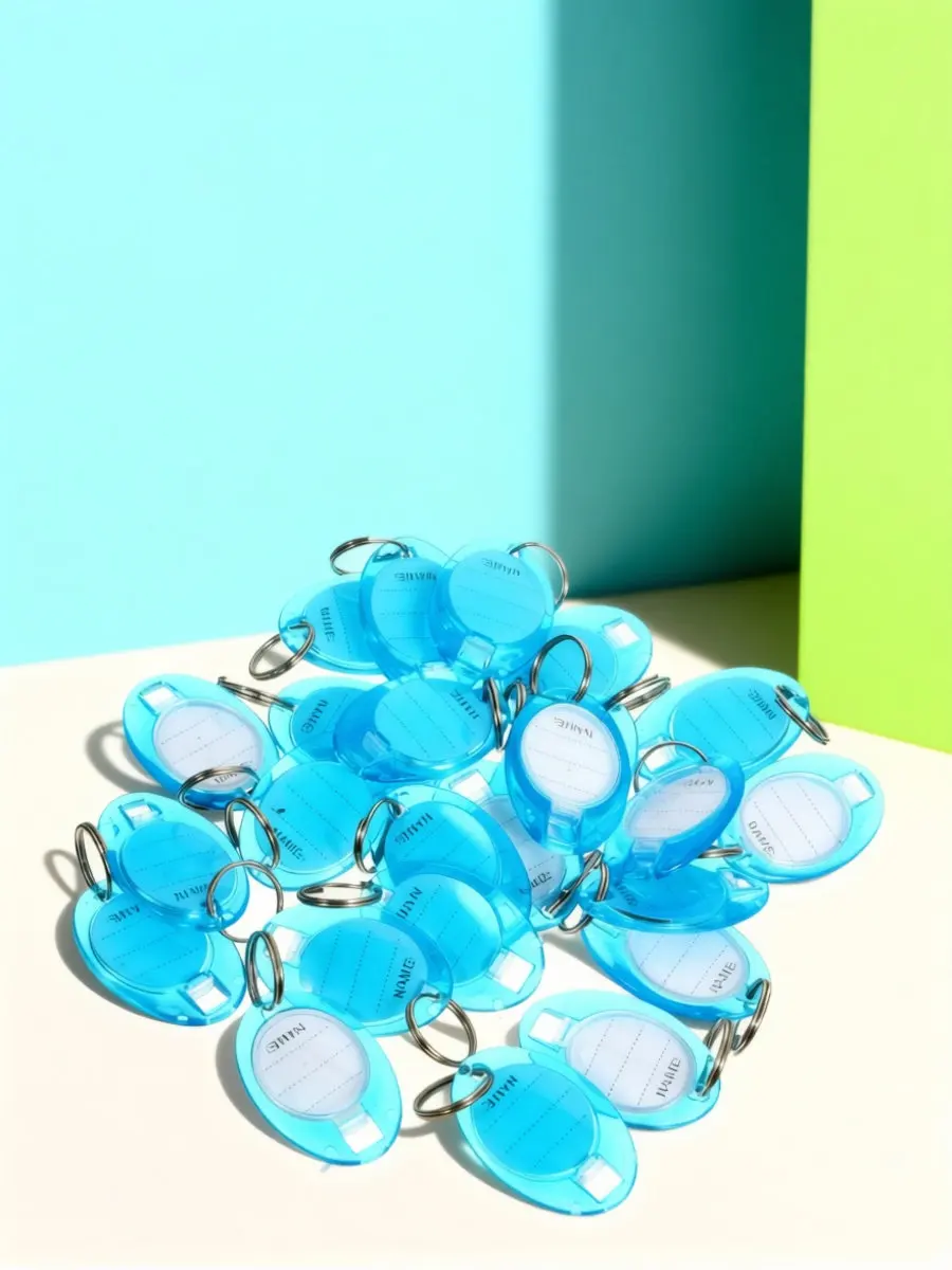 50Pcs Reusable Plastic Key Id Tags with Colorful Design White Insert for Keys Luggage USB Sticks Pet Name Tags