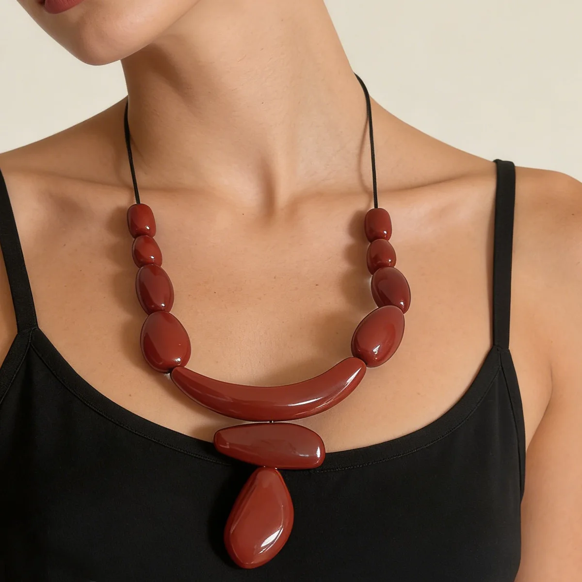 

2026 New Geometric Red Resin Beads Long Leather Cord Necklaces for Women Fashion Pendant Necklace Jewelry Gifts