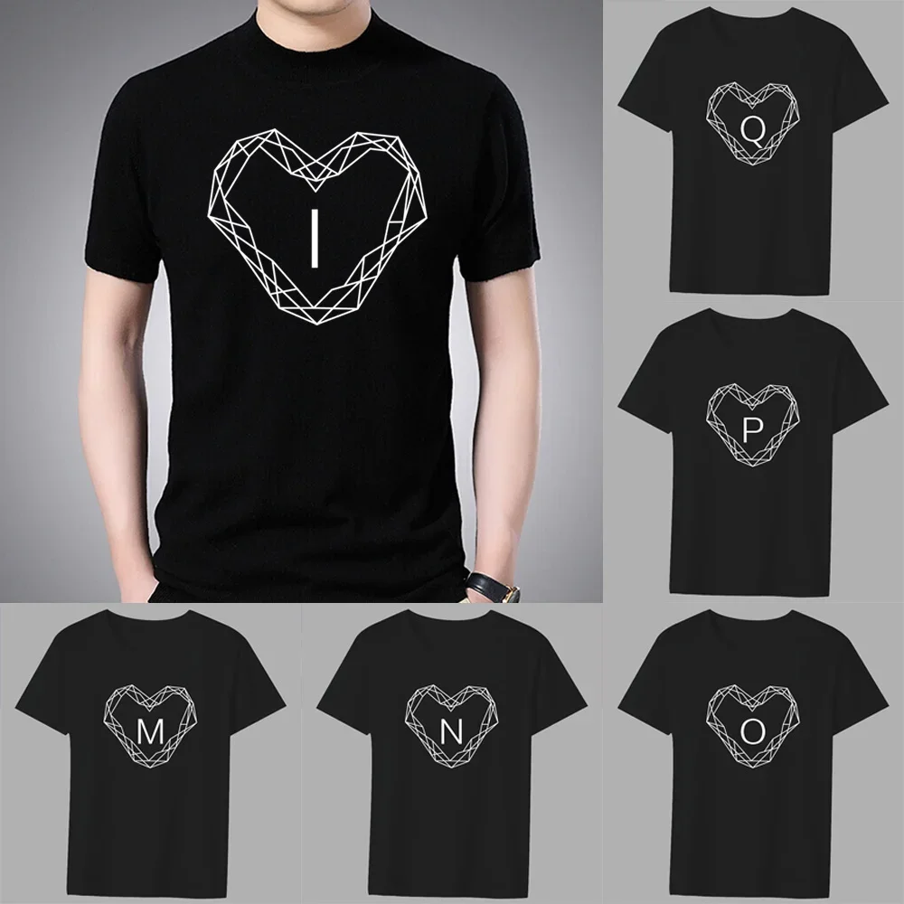 Men's Classic T-shirt Casual O-neck Diamond  Printing Pattern Series Commuter All-match Breathable Black Shirt