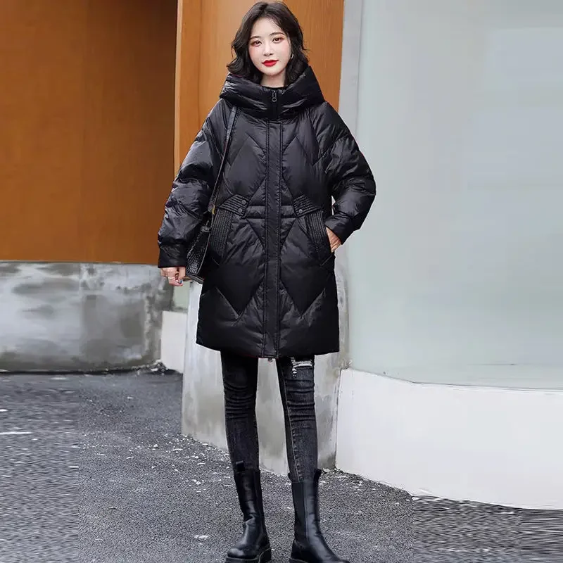 Winter Fashion Women's Down Jacket Commuting Hooded White Duck Down Windproof Jacket