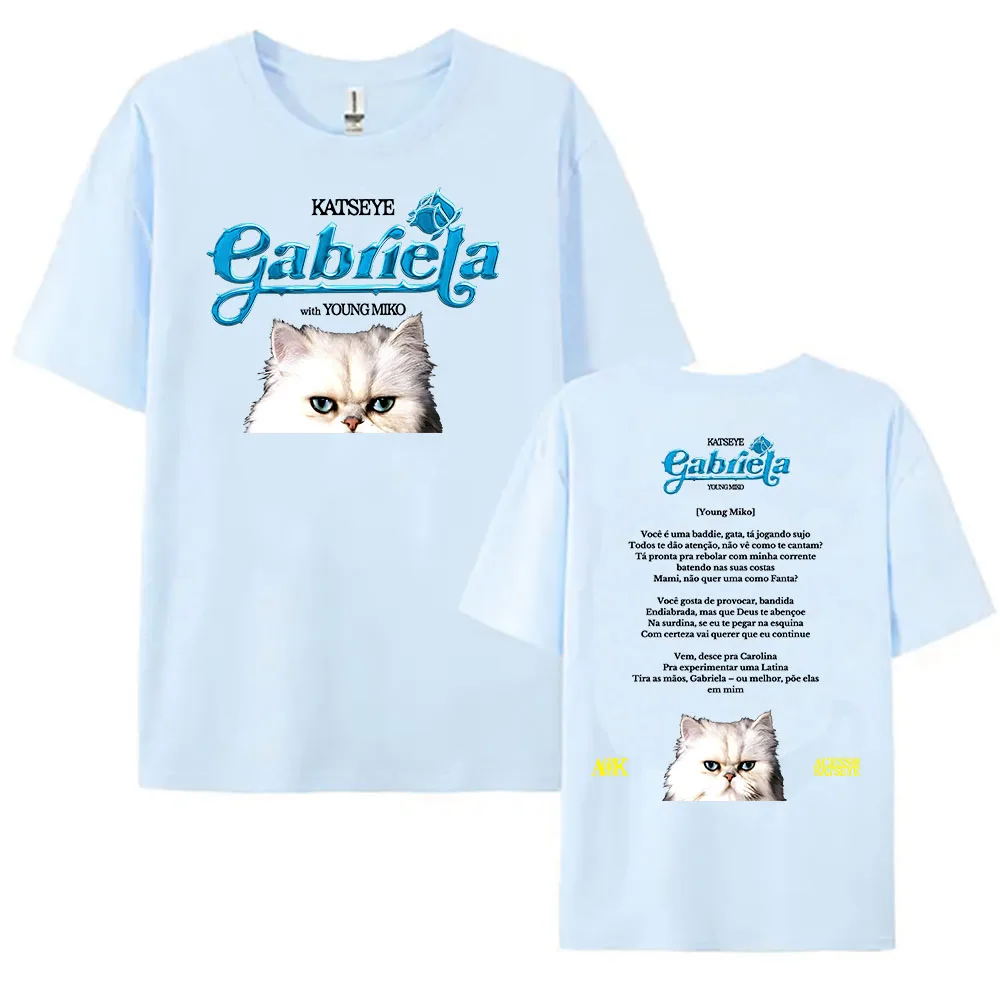 KATSEYE Gabriela Letter Print T-shirt Cotton Fashion Short Sleeve Tshirts for Female Casual Men Women T Shirt Korean Band Tees