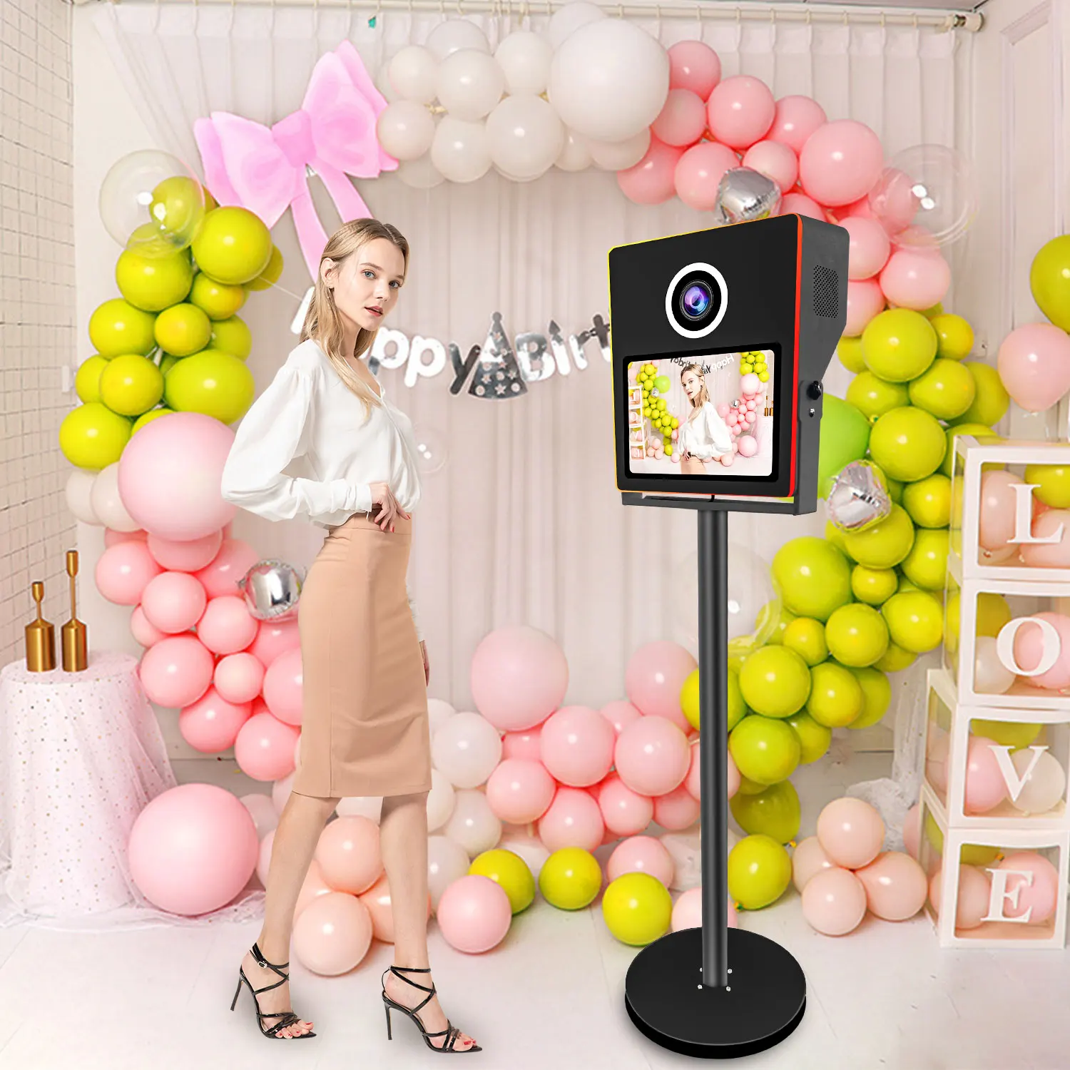

TFL New 15.6 Inches Selfie Photo Booth Shell Machine Poto Box Touch Screen Column Dslr PhotoBooth Portable for Wedding
