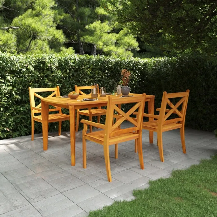 

5 Piece Patio Dining Set Solid Wood Acacia