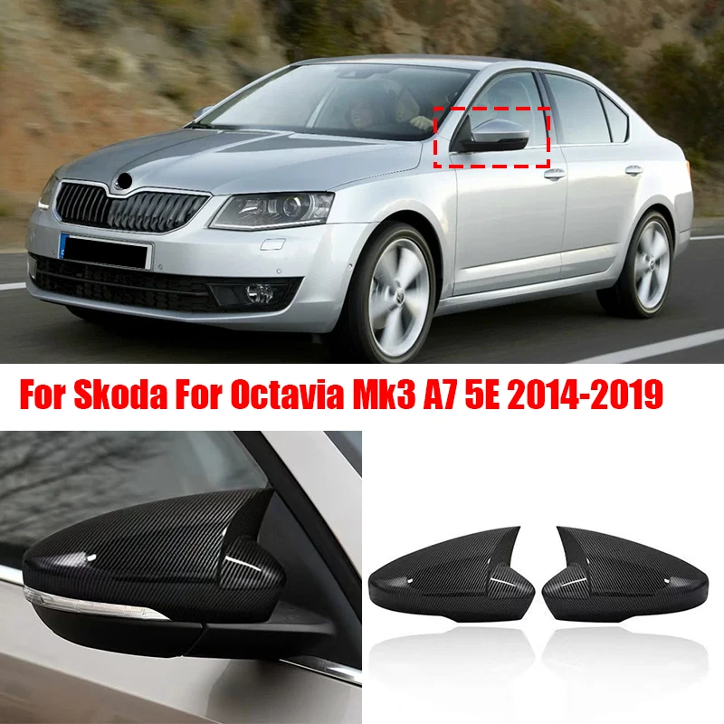 for T-ROC Glossy Black Car Rearview Mirror Covers Side Wing Mirror Caps for Skoda Octavia Mk3 A7 5E 2014 2015 2016 2017 2019