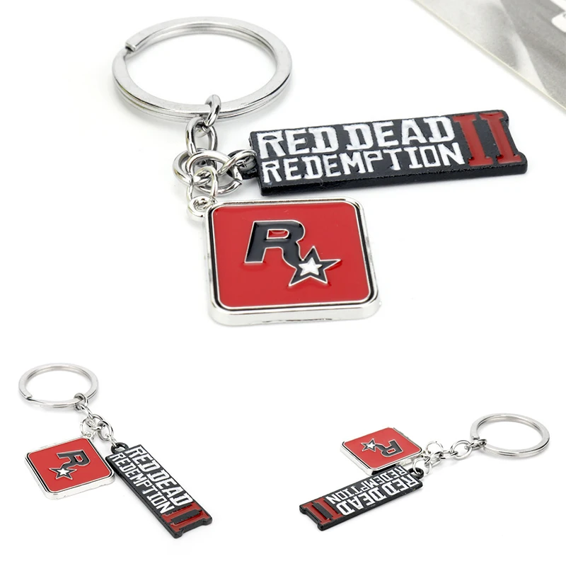 Game Red Dead Redemption 2 Keychain Keyrings Rockstar Game Gun Metal Key Chains Accessories Men Car Women Bag Key Holder