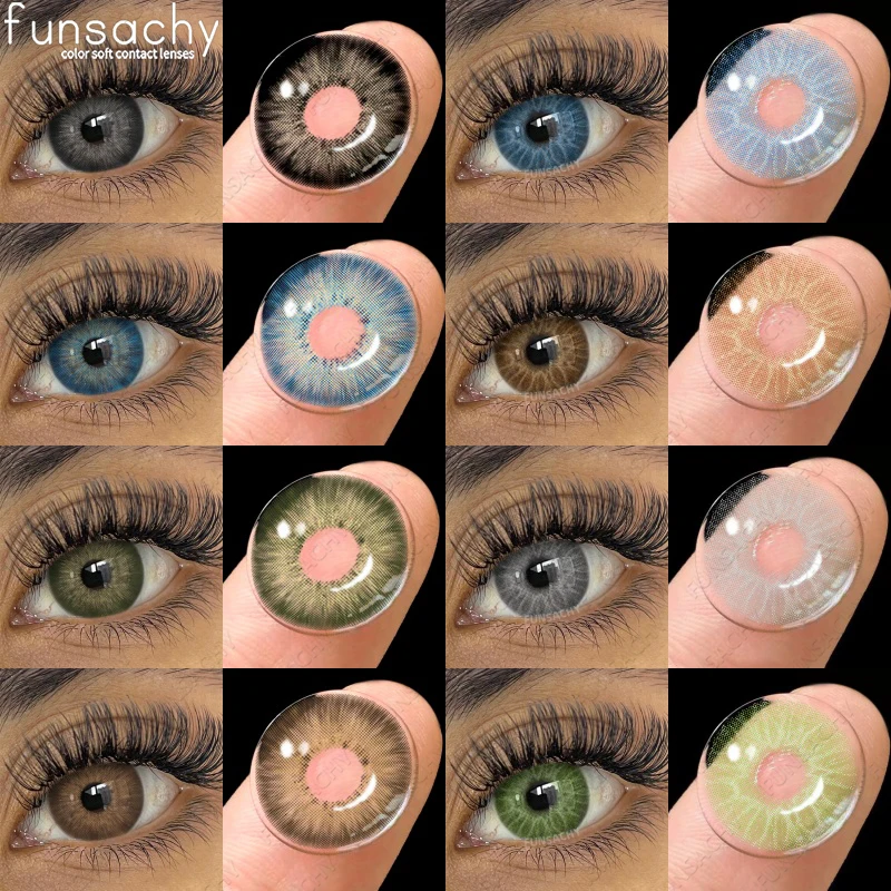 FUNSACHY 1 Paar neue blaue Linsen, farbige grüne Kontaktlinsen für Augen, braune Augen, weiche Kontaktlinsen, jährliche graue Linse, grüne Pupillen