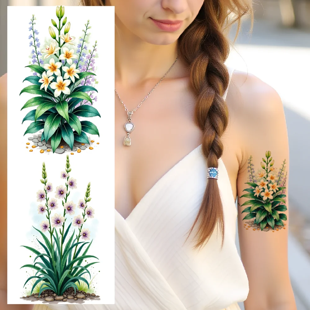 

9pcs Temporary Tattoo Orchid Temporary Tattoo Stickers Flower Waterproof Long-lasting Body Stickers For Chest Cheeks Shoulders