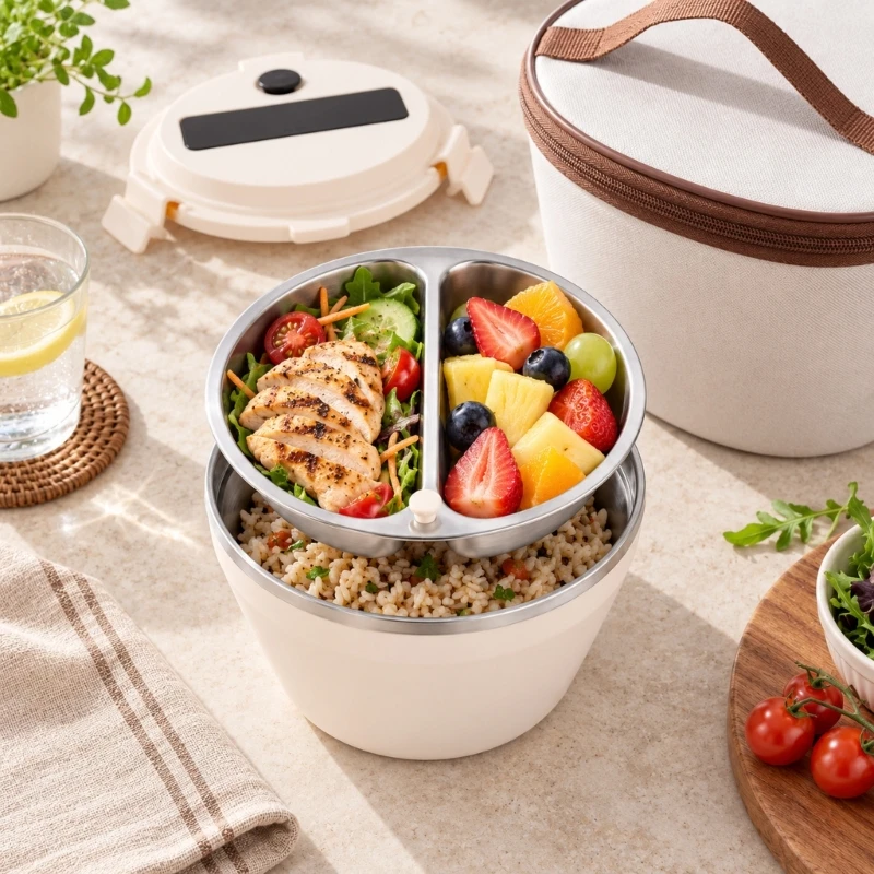 Salad Container for Lunch Stainless Steel Salad Container Salad Bowl with Lid for Tossing Salads, Mixing Eggs, Carrying KXRE