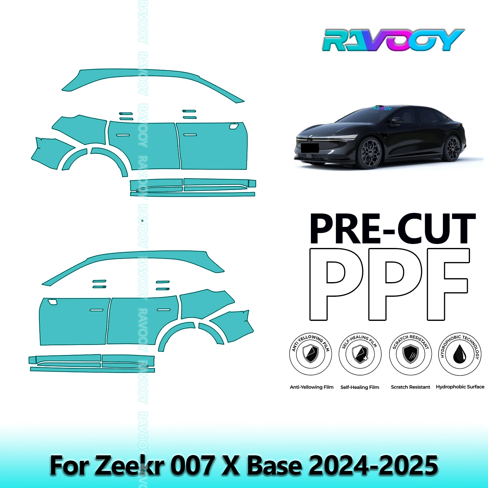 

For Zeekr 007 X Base 2024-2025 8.5mil Clear Matte Pre-Cut PPF Door & A/B Pillar Kit TPU Paint Protection Film Set