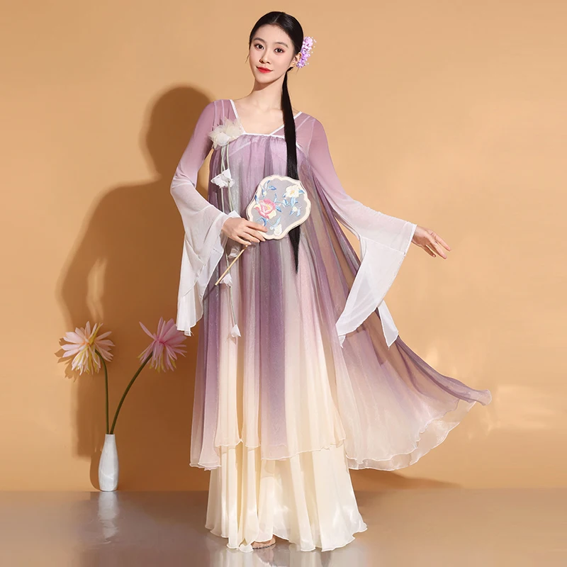 Classical Dancing Dress Female Modern Hanfu Clothes Ancient Chinese CostumeYangko Wear Elegant Practice Performance Dresses