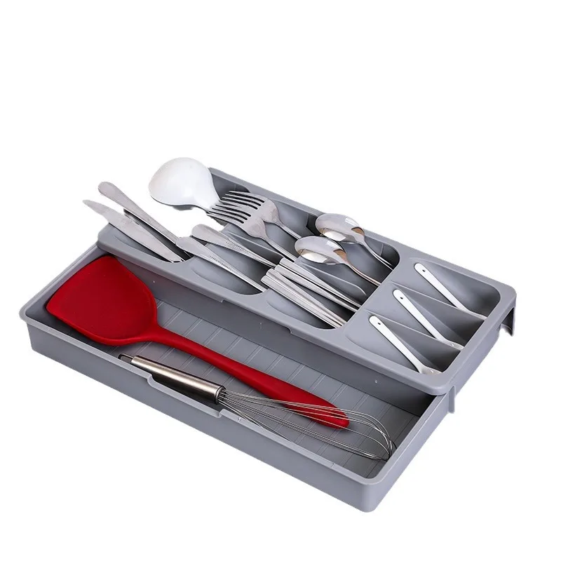 Multi-purpose Cutlery Storage Tray Cutlery Fork Spoon Compartmentalized Organizer Kitchen Drawer Categorized Storage Boxes